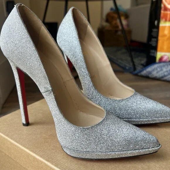Christian Louboutin Pigalle Plato Silver Pump Heels - Picture 8 of 10